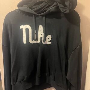 Nike Black cropped Pullover XL black with cream lettering.